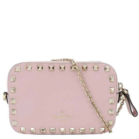 VALENTINO Rockstud Small Calfskin Leather Chain Camera Crossbody Bag Light Pink