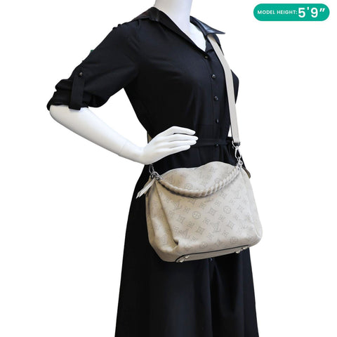 LOUIS VUITTON Babylone Mahina  Perforated Leather Shoulder Bag Galet