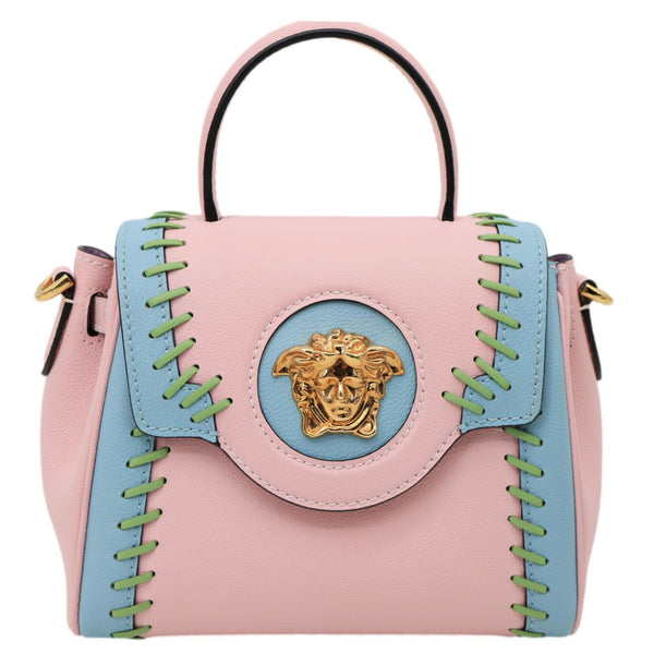 VERSACE La Medusa Whipstitch Calfskin Leather Top Handle Shoulder Bag Pink