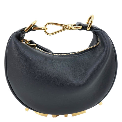 FENDI Fendigraphy Leather Hobo Bag Black