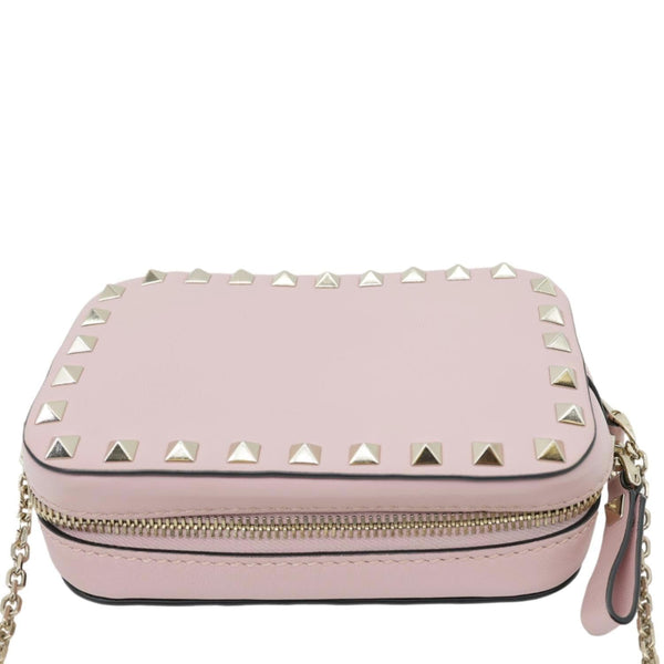VALENTINO Rockstud Small Calfskin Leather Chain Camera Crossbody Bag Light Pink