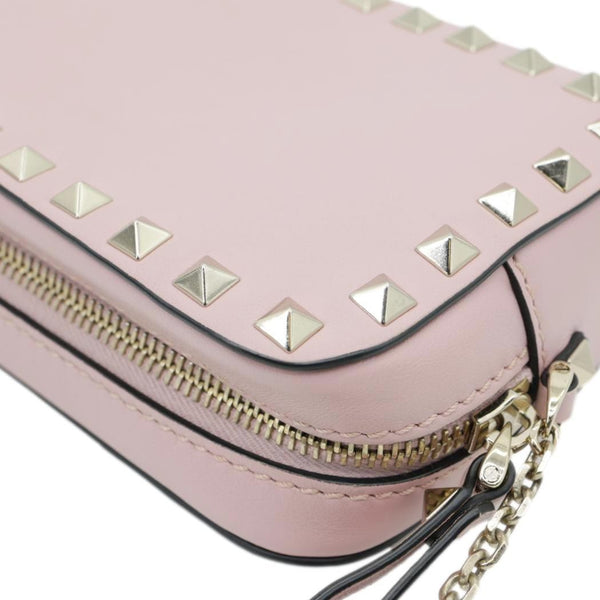 VALENTINO Rockstud Small Calfskin Leather Chain Camera Crossbody Bag Light Pink
