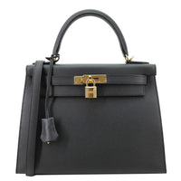 HERMES Kelly 28 Sellier II Epsom Leather Shoulder Bag Black