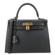 HERMES Kelly 28 Sellier II Epsom Leather Shoulder Bag Black