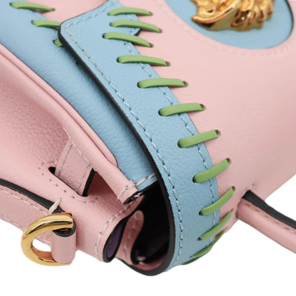 VERSACE La Medusa Whipstitch Calfskin Leather Top Handle Shoulder Bag Pink