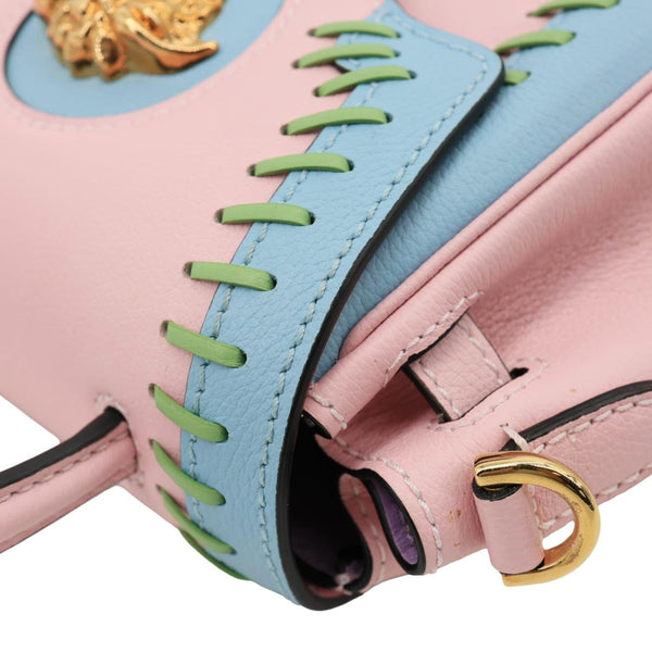 VERSACE La Medusa Whipstitch Calfskin Leather Top Handle Shoulder Bag Pink