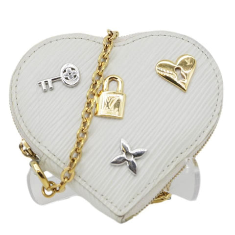 LOUIS VUITTON Love Lock Heart Epi Leather Coin Pouch White
