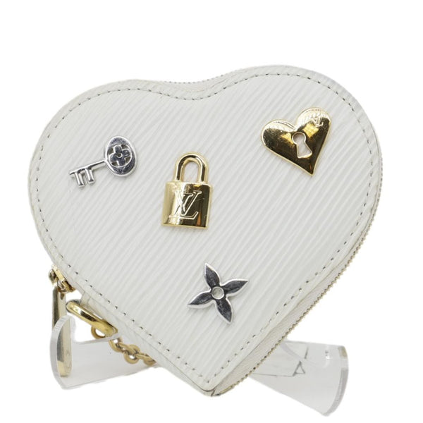 LOUIS VUITTON Love Lock Heart Epi Leather Coin Pouch White