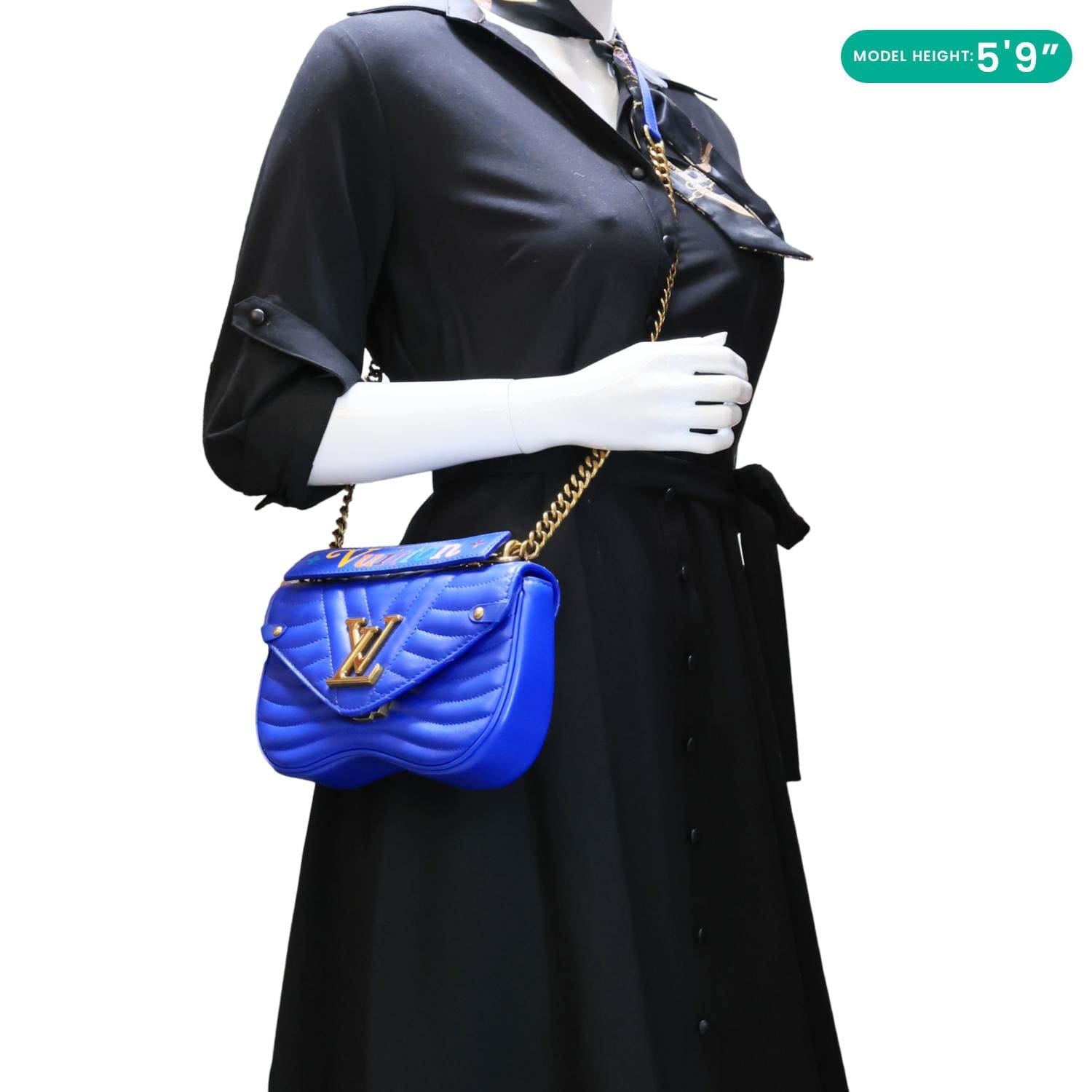 LOUIS VUITTON New Wave PM Calfskin Leather Chain Crossbody Bag Blue