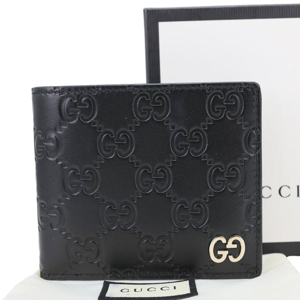 GUCCI GG Signature Leather Bifold Men's Wallet Black 473916