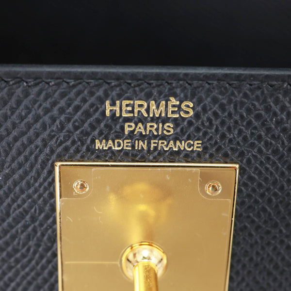 HERMES Kelly 28 Sellier II Epsom Leather Shoulder Bag Black