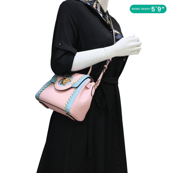 VERSACE La Medusa Whipstitch Calfskin Leather Top Handle Shoulder Bag Pink