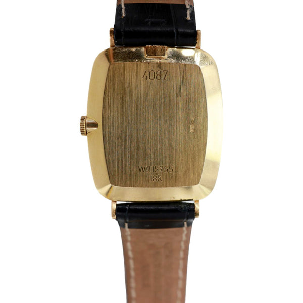 Rolex Cellini 30mm 18k Yellow Gold Engraved Bezel Blue Vignette Diamond Dial Watch 4087
