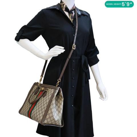 GUCCI Ophidia Medium GG Supreme Tote Shoulder Bag Beige 524537