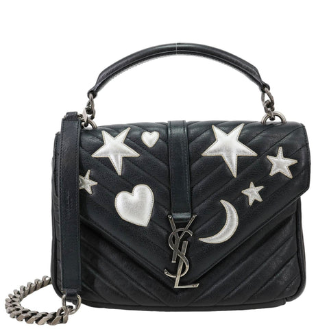 YVES SAINT LAURENT Medium Matelasse Chevron Leather Patchwork College Bag Black