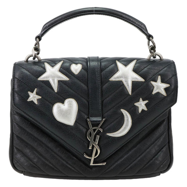 YVES SAINT LAURENT Medium Matelasse Chevron Leather Patchwork College Bag Black