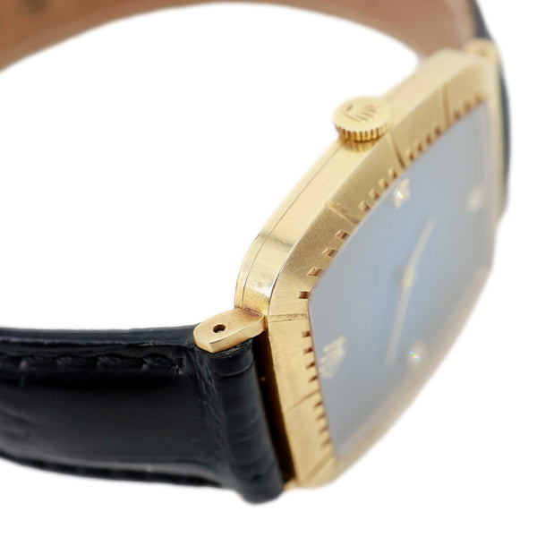 Rolex Cellini 30mm 18k Yellow Gold Engraved Bezel Blue Vignette Diamond Dial Watch 4087