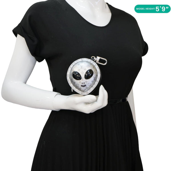 LOUIS VUITTON Alien Monogram Leather Bag Charm Silver