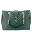 YVES SAINT LAURENT Matelasse Chevron Leather Monogram Shopping Bag Green