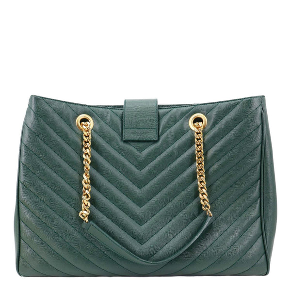 YVES SAINT LAURENT Matelasse Chevron Leather Monogram Shopping Bag Green