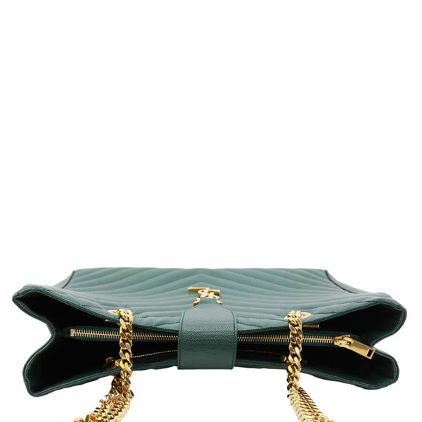 YVES SAINT LAURENT Matelasse Chevron Leather Monogram Shopping Bag Green