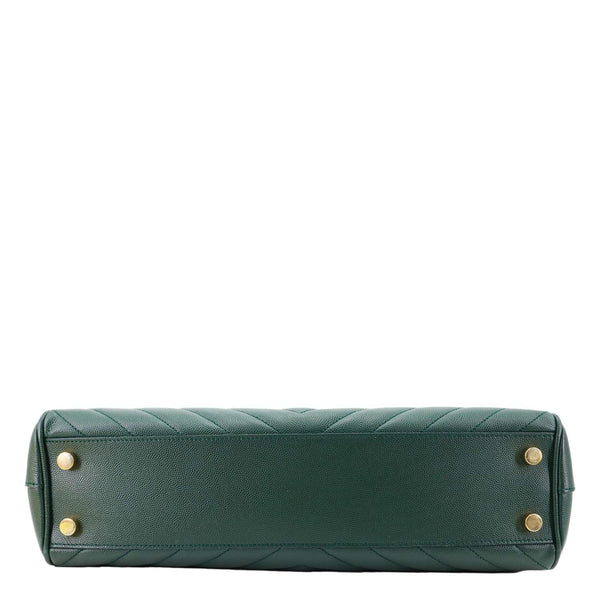 YVES SAINT LAURENT Matelasse Chevron Leather Monogram Shopping Bag Green