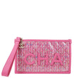 CHANEL Logo Small Quilted Tweed PVC Clutch Pink