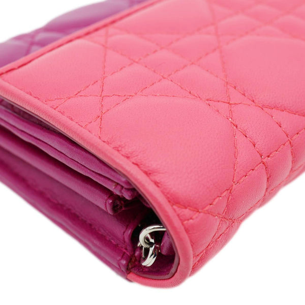 CHRISTIAN DIOR Lady Dior Quilted Cannage Leather Chain Wallet Pink