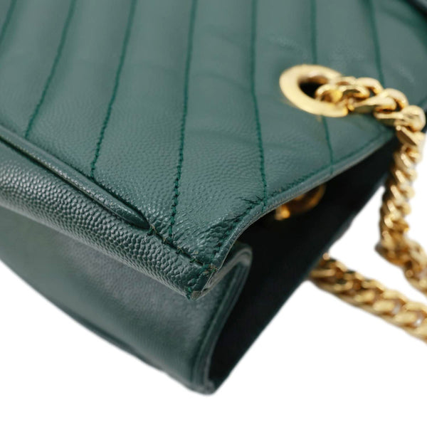YVES SAINT LAURENT Matelasse Chevron Leather Monogram Shopping Bag Green