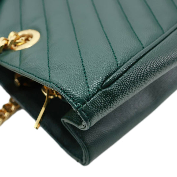YVES SAINT LAURENT Matelasse Chevron Leather Monogram Shopping Bag Green