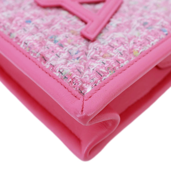 CHANEL Logo Small Quilted Tweed PVC Clutch Pink