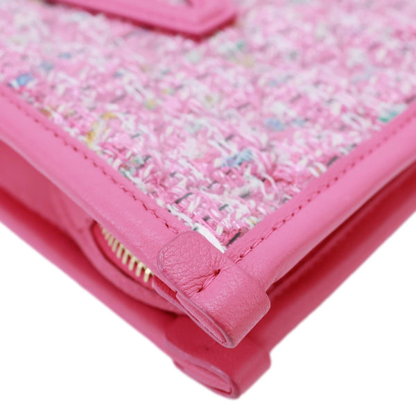 CHANEL Logo Small Quilted Tweed PVC Clutch Pink