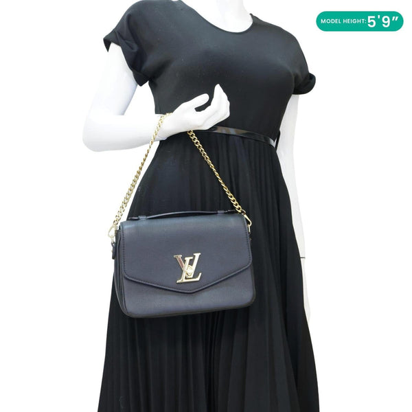 LOUIS VUITTON Lockme Oxford Grained Leather Crossbody Bag Black