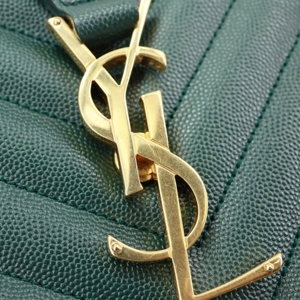 YVES SAINT LAURENT Matelasse Chevron Leather Monogram Shopping Bag Green