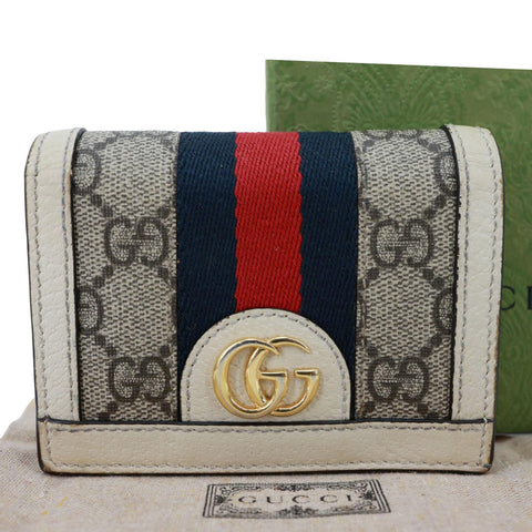 GUCCI Ophidia GG Supreme Canvas Card Case Wallet Beige 523155