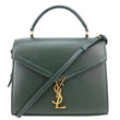 YVES SAINT LAURENT Cassandra Medium Grain De Poudre Leather Top Handle Shoulder Bag Green
