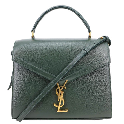 YVES SAINT LAURENT Cassandra Medium Grain De Poudre Leather Top Handle Shoulder Bag Green