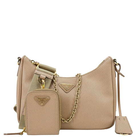 PRADA Re-Edition 2005 Saffiano Leather Shoulder Bag Beige
