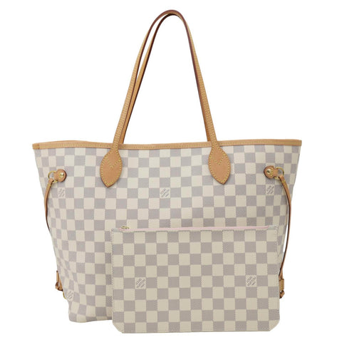 LOUIS VUITTON Neverfull MM Damier Azur Tote Bag Rose Ballerine
