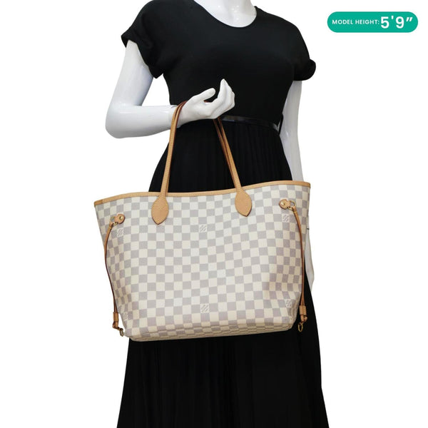 LOUIS VUITTON Neverfull MM Damier Azur Tote Bag Rose Ballerine