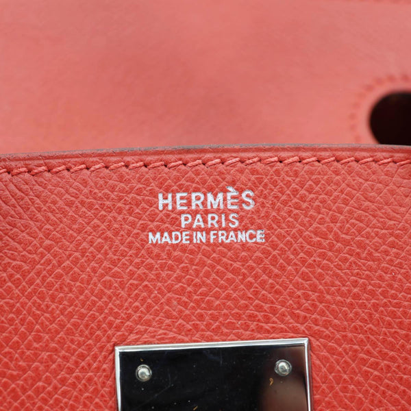HERMES Birkin 30 Square Clemence Leather Satchel Bag Red