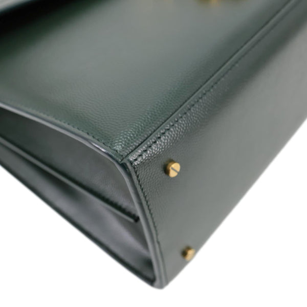 YVES SAINT LAURENT Cassandra Medium Grain De Poudre Leather Top Handle Shoulder Bag Green