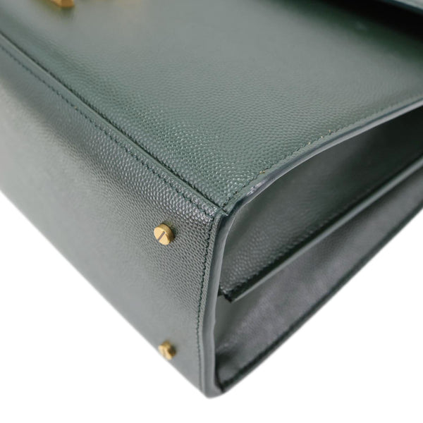 YVES SAINT LAURENT Cassandra Medium Grain De Poudre Leather Top Handle Shoulder Bag Green