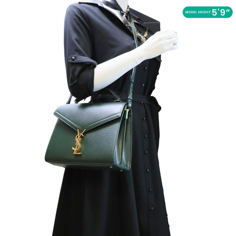 YVES SAINT LAURENT Cassandra Medium Grain De Poudre Leather Top Handle Shoulder Bag Green