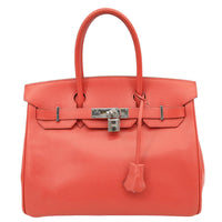 HERMES Birkin 30 Square Clemence Leather Satchel Bag Red