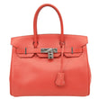 HERMES Birkin 30 Square Clemence Leather Satchel Bag Red