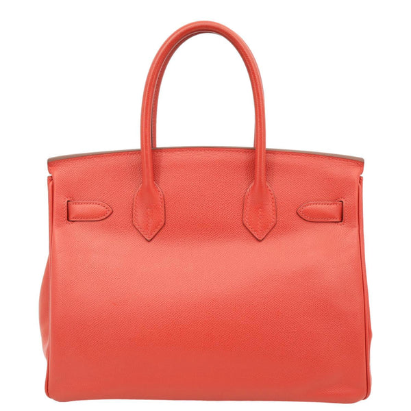 HERMES Birkin 30 Square Clemence Leather Satchel Bag Red