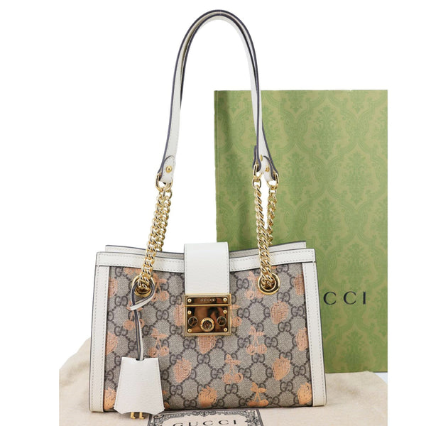 GUCCI Padlock Small GG Supreme Berry Canvas Tote Beige 498156