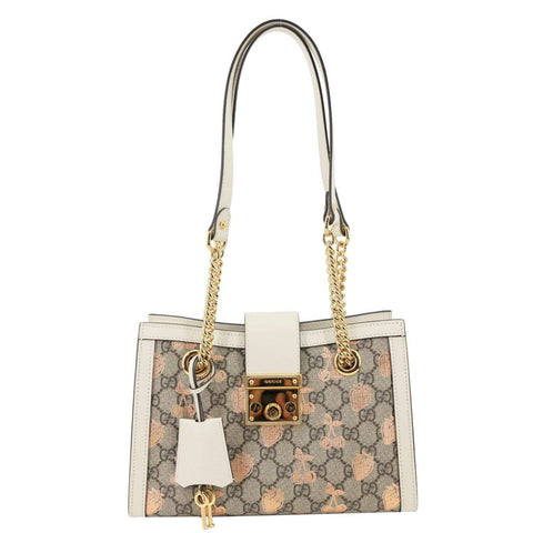 GUCCI Padlock Small GG Supreme Berry Canvas Tote Beige 498156