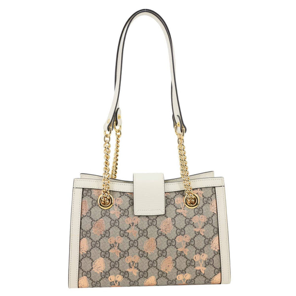 GUCCI Padlock Small GG Supreme Berry Canvas Tote Beige 498156